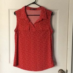 Red with white polka dots Top